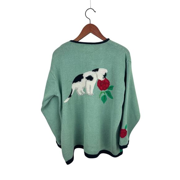 Storybook Knits Green Cats & Roses Cardigan - Picture 6 of 9